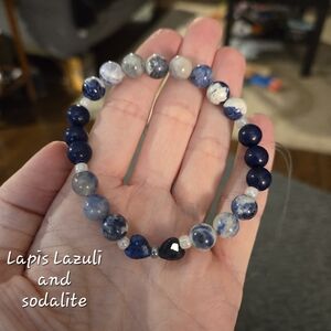 Twin Hearts Lapis Lazuli And Sodalite Handmade Bracelet, Giftable